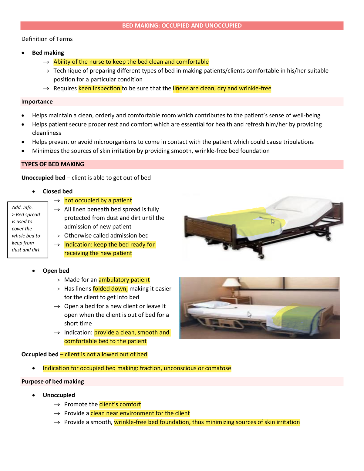 MCN RLE QUIZ 3 Ncm 107 BED MAKING OCCUPIED AND UNOCCUPIED 