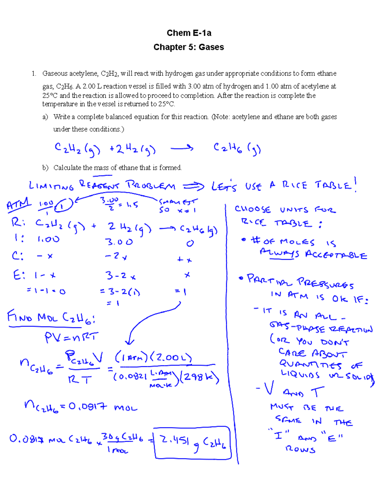 Chapter 5 Notes Review General Chemistry - Chem E-1a Chapter 5: Gases ...