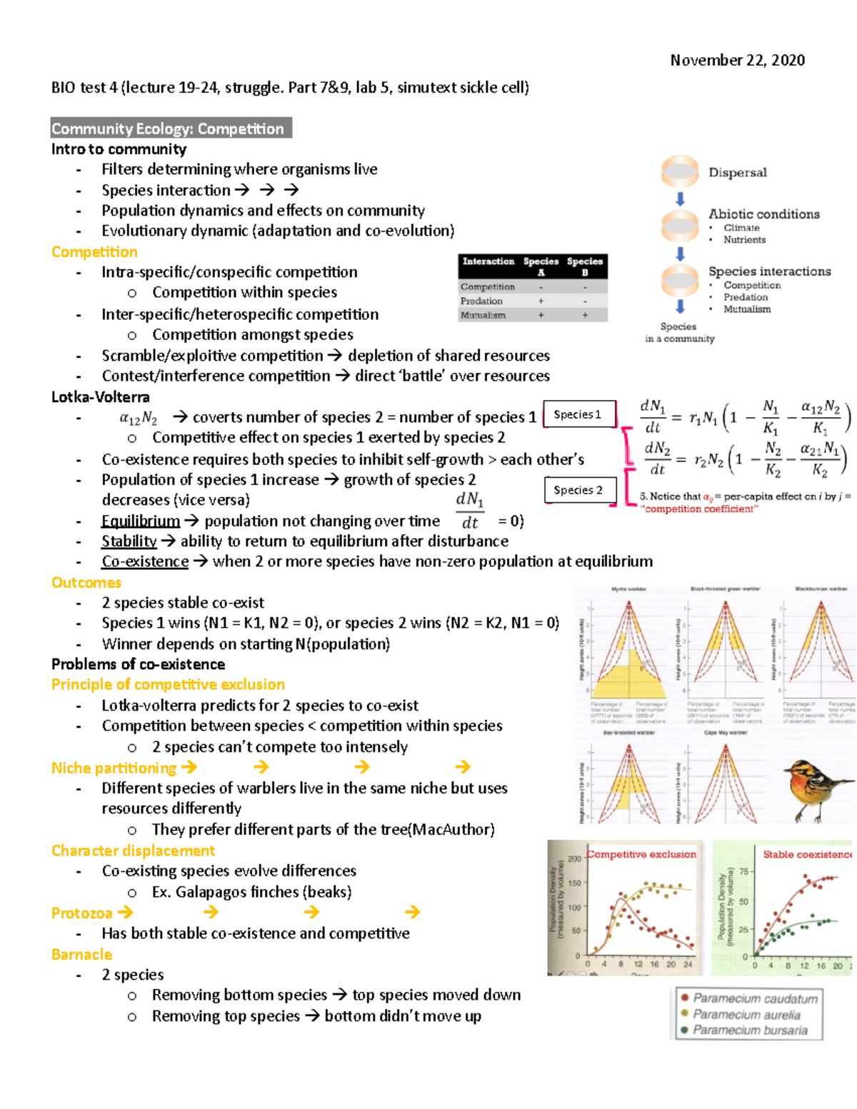 Bio test 4 Test 4 notes BIO test 4 (lecture 1924, struggle. Part 7