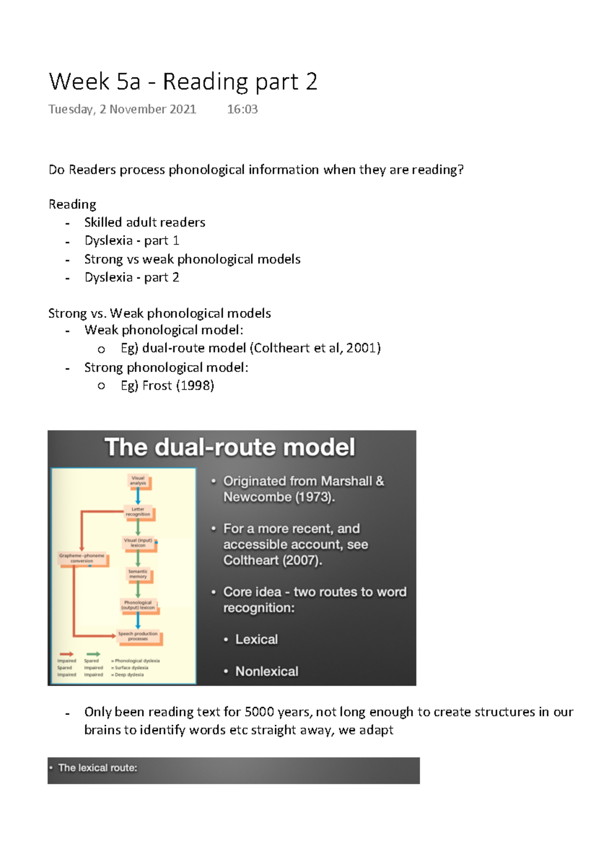 Week 5a - Reading part 2 - Lecture notes 5a - Do Readers process ...