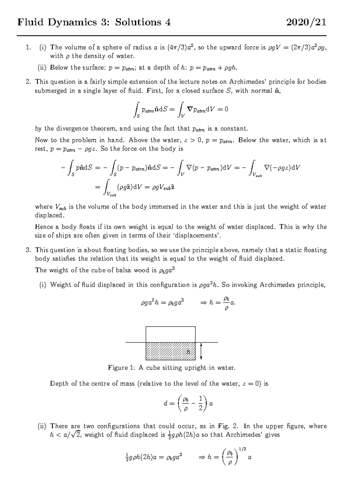 Fluid Dynamics worksheet Solutions 4 Fluid Dynamics 3 Solutions 4
