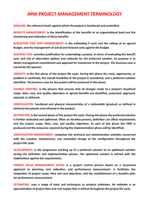 APM Project Management Terminology APM PROJECT MANAGEMENT the