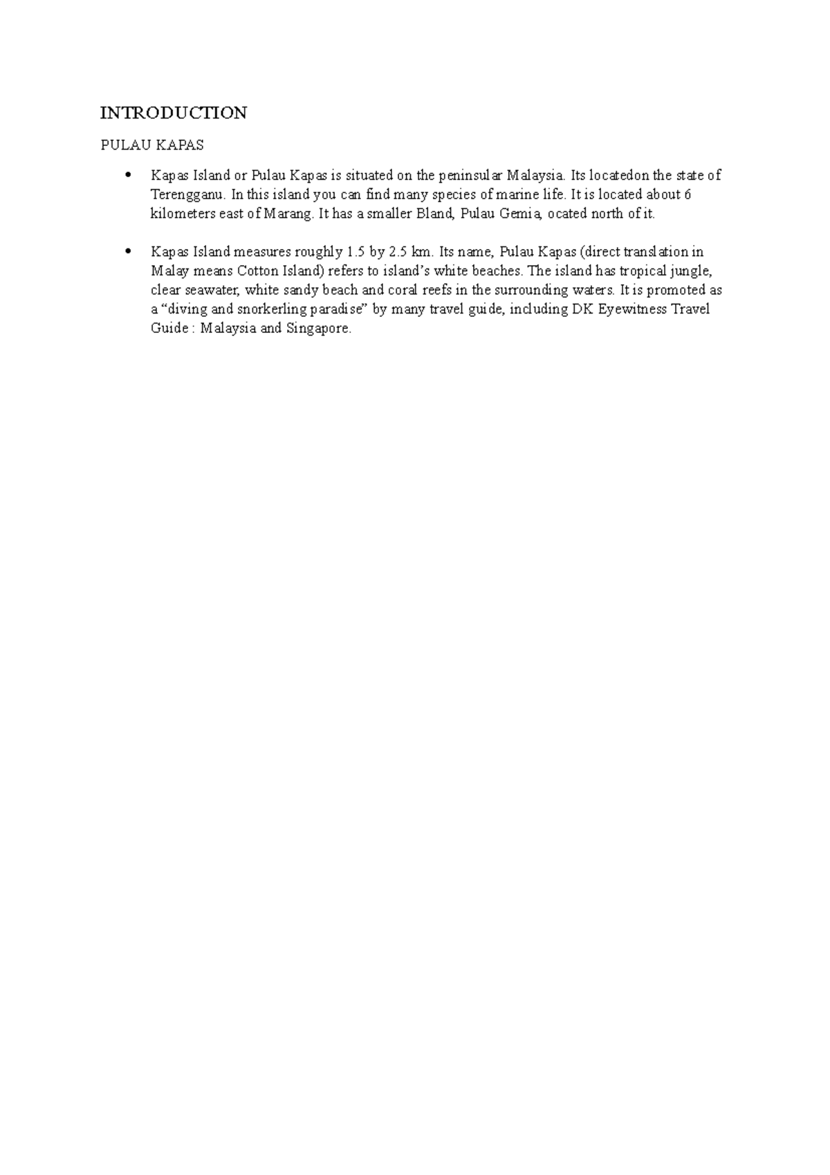 Introduction pulau kapas INTRODUCTION PULAU KAPAS Kapas Island or
