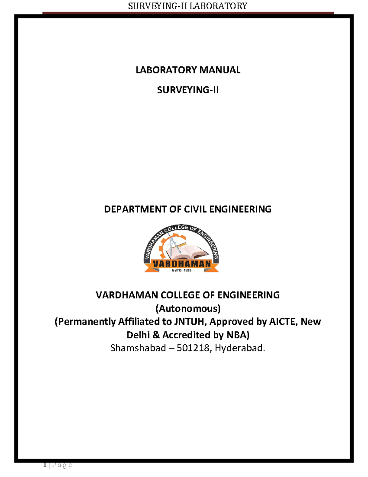 Surveying II LAB Manual LABORATORY MANUAL SURVEYINGII DEPARTMENT OF