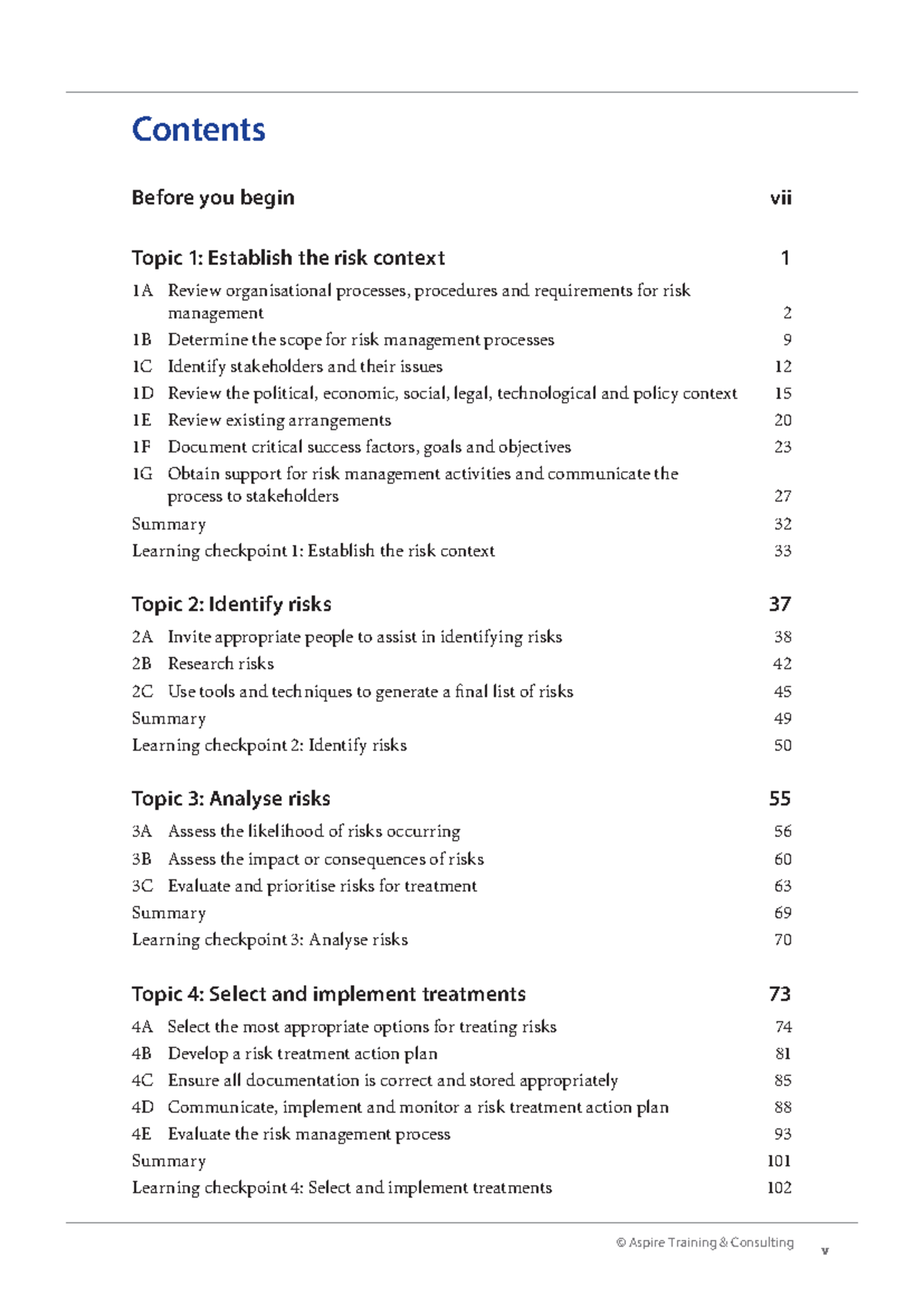 Bxrsk 501 aspire - © Aspire Training & Consulting v Contents Topic 1 ...