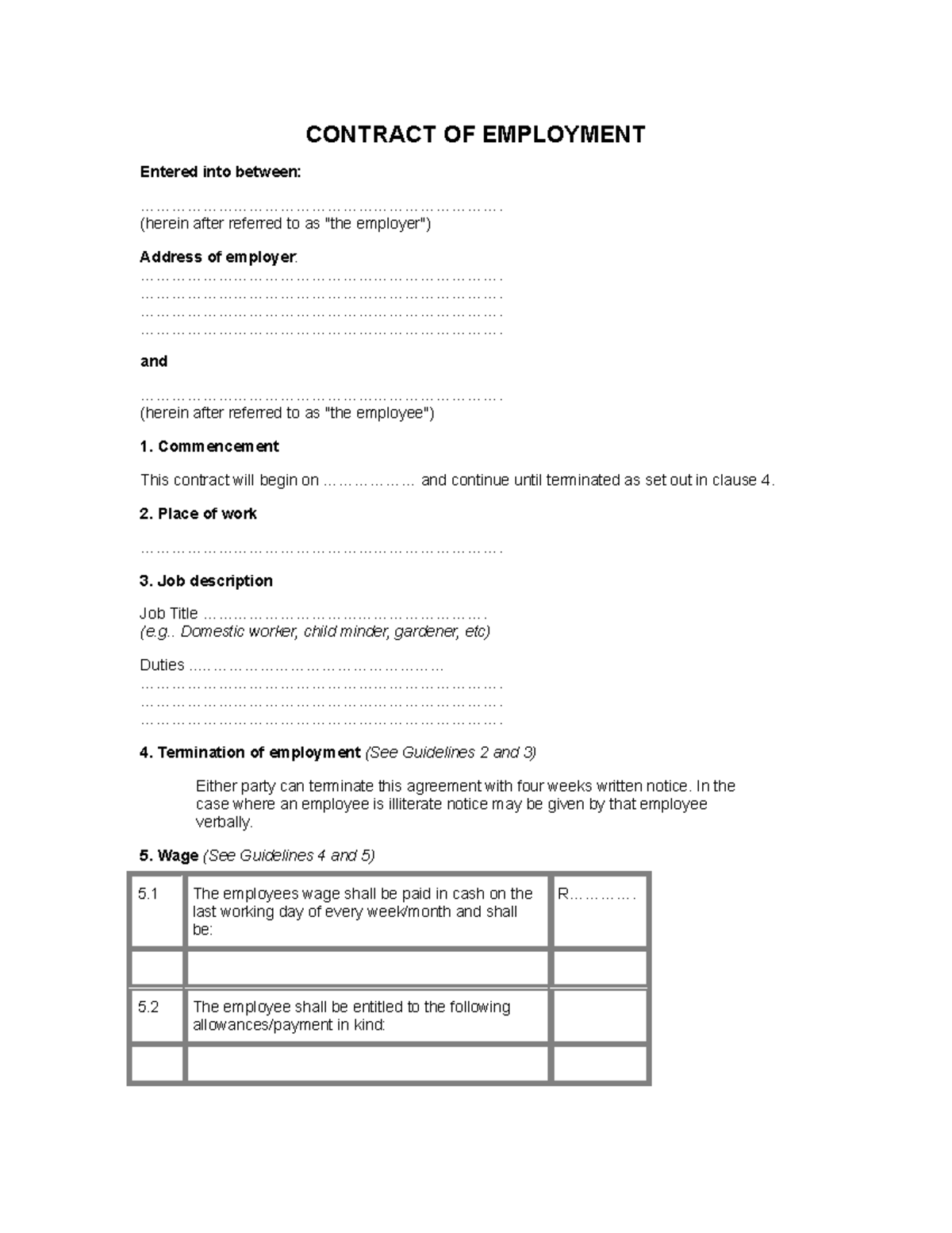 FSA Ethical Employment Contract Example - CONTRACT OF EMPLOYMENT ...