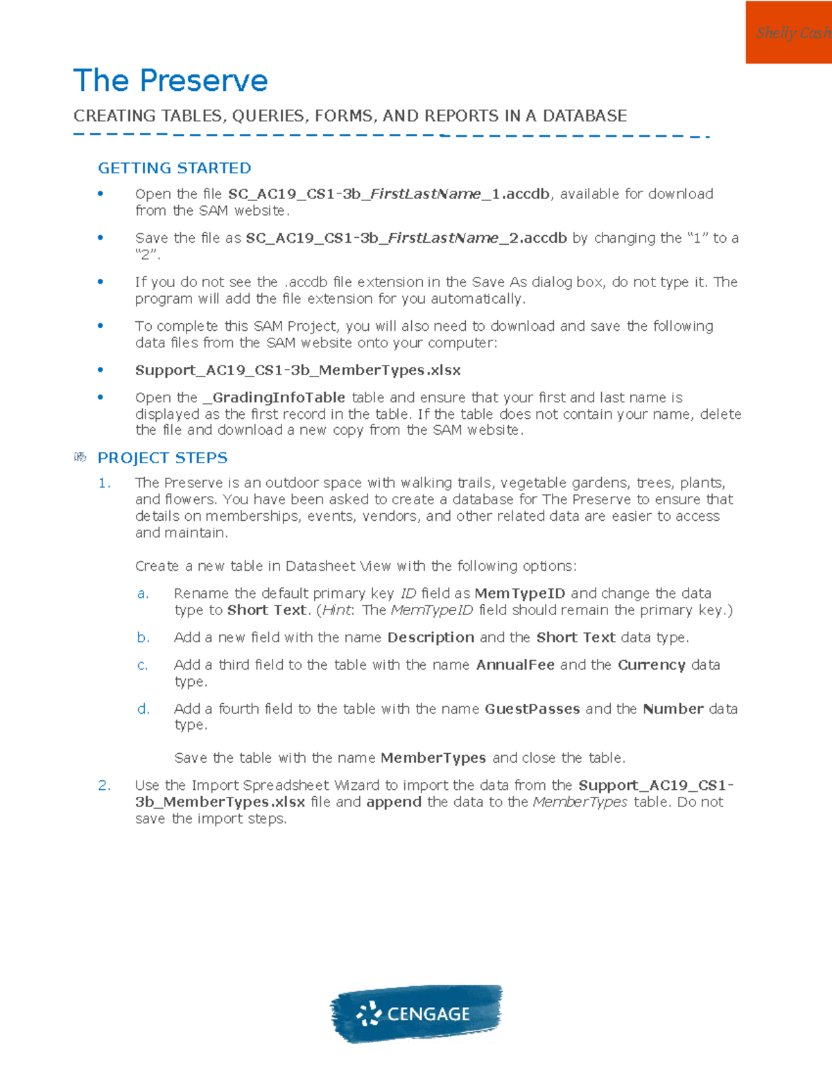 Instructions SC AC19 CS1-3b - The Preserve CREATING TABLES, QUERIES ...