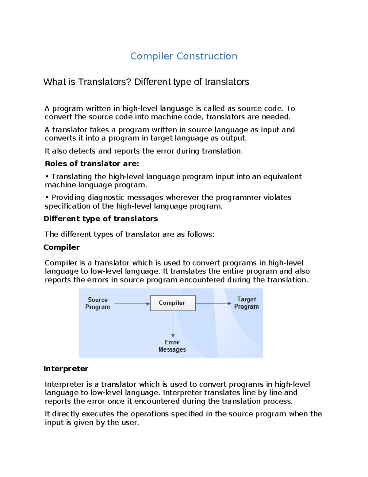 Compiler Construction Classn 0tes - Compiler Construction What is ...