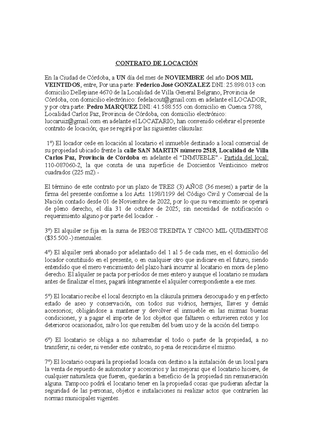 Tp1 Modelo De Contrato De Locación Contrato De LocaciÓn En La Ciudad De Córdoba A Un Día Del 7680