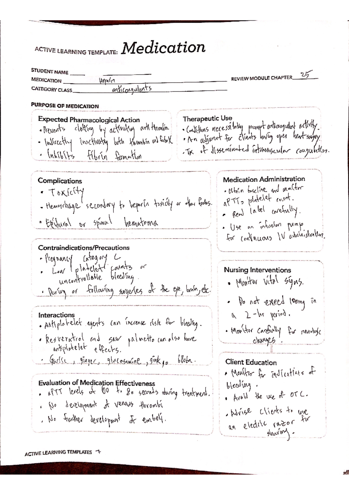 Medication template heparin N265 StuDocu