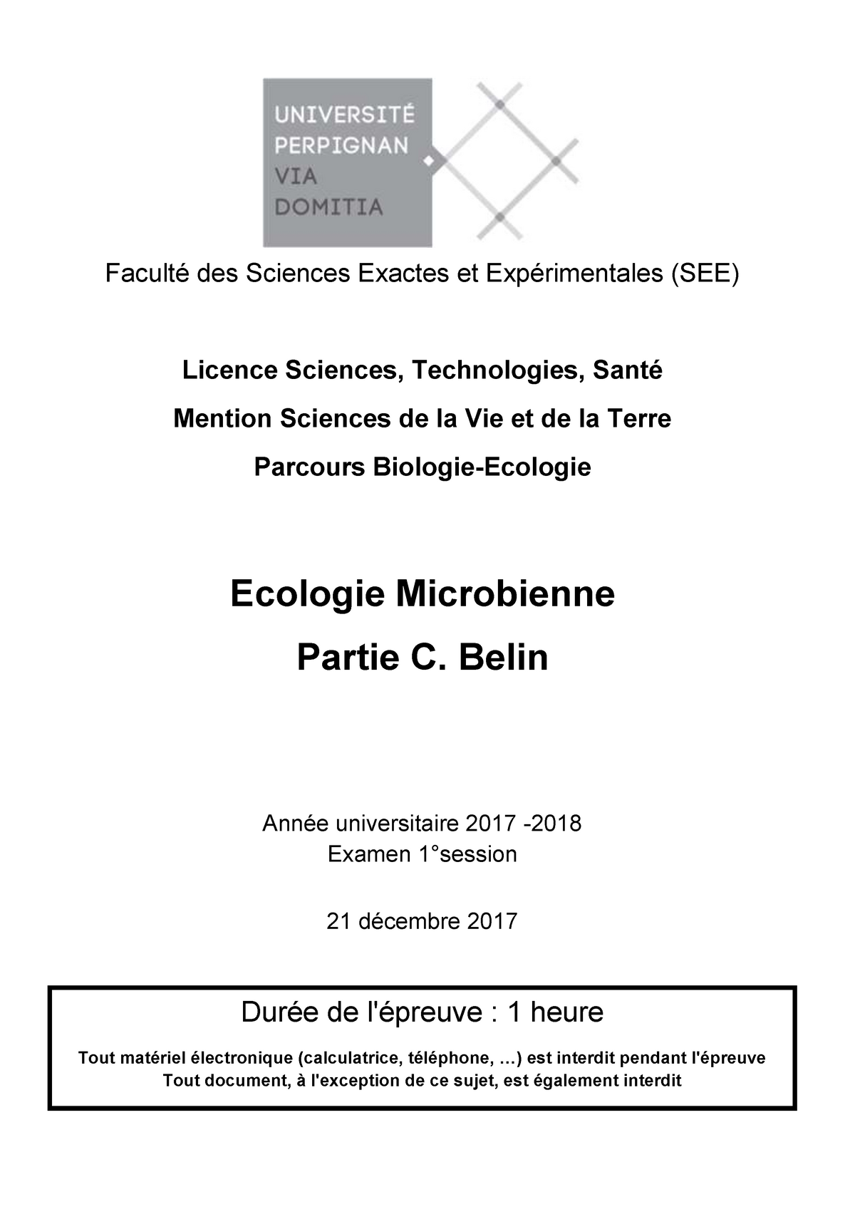 Examen 21 Decembre 2017 Questions Ecologie Microbienne Studocu