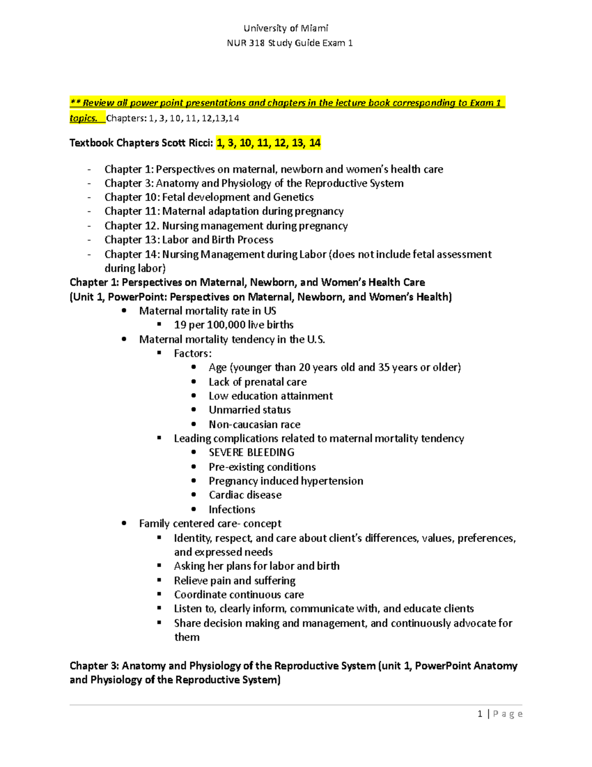 NUR 318 Study Guide Exam 1-2 - Chapters: 1, 3, 10, 11, 12,13, Textbook ...