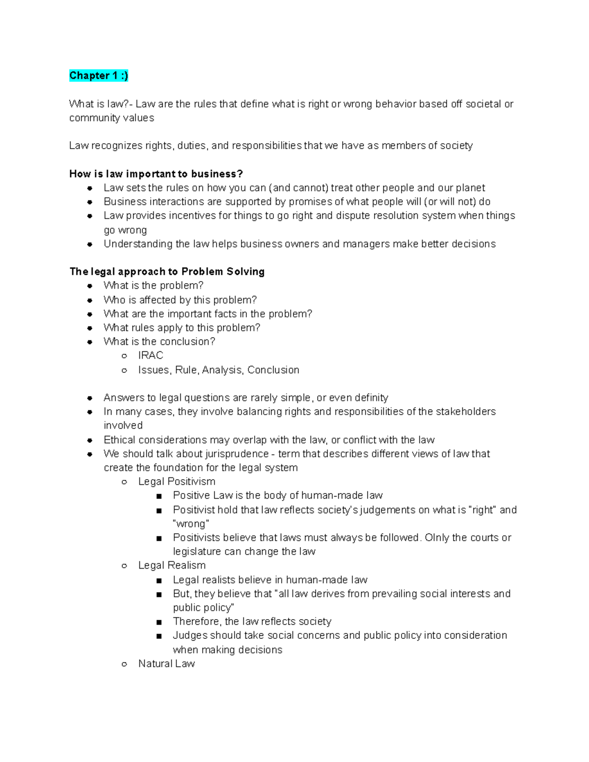 Intro To Law Notes Chapter 1 What Is Law Law Are The Rules That 