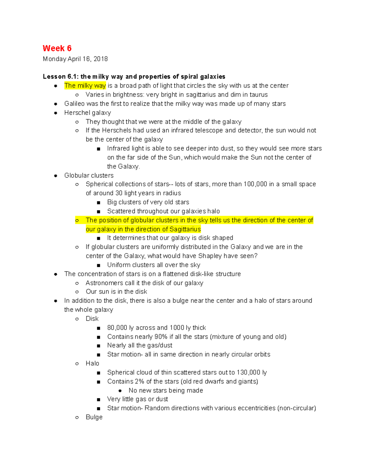 ASTR 100 Class Notes For 3rd Midterm - Week 6 Monday April 16, 2018 ...