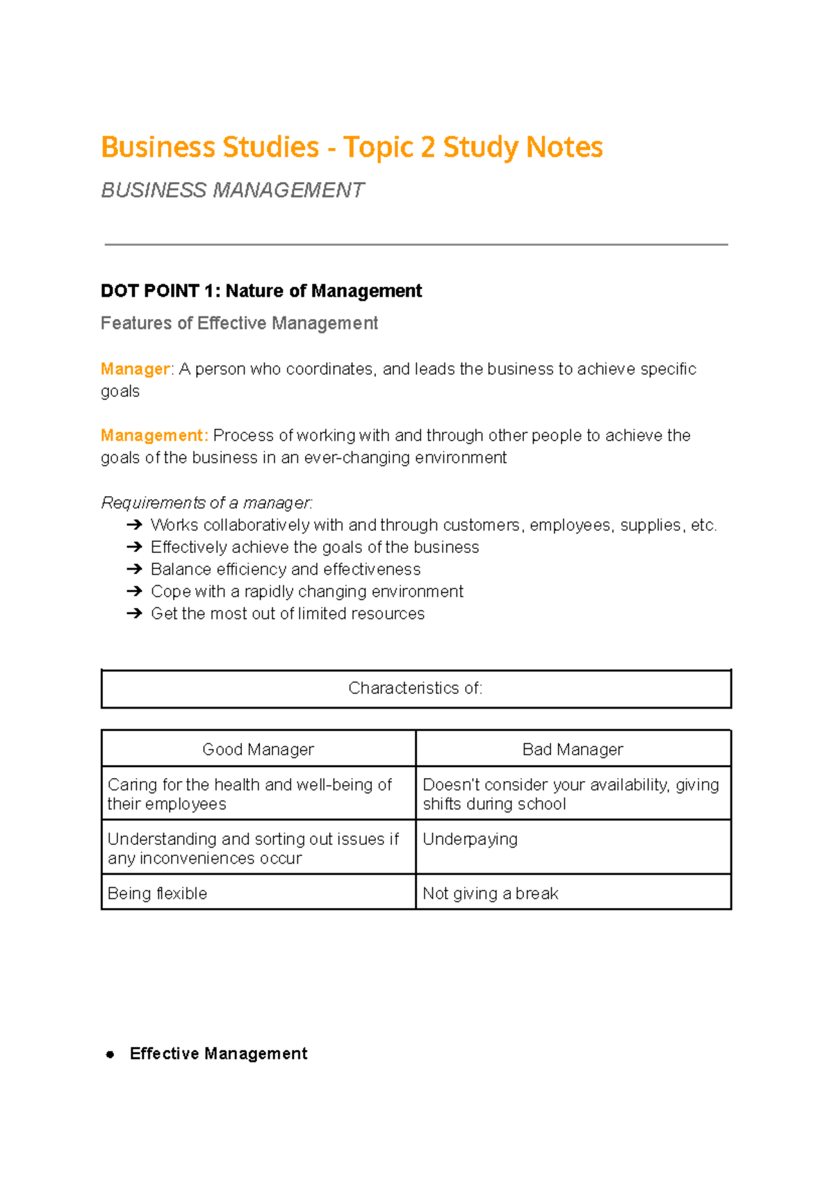 Topic 2 - Business Management - Business Studies - Topic 2 Study Notes ...