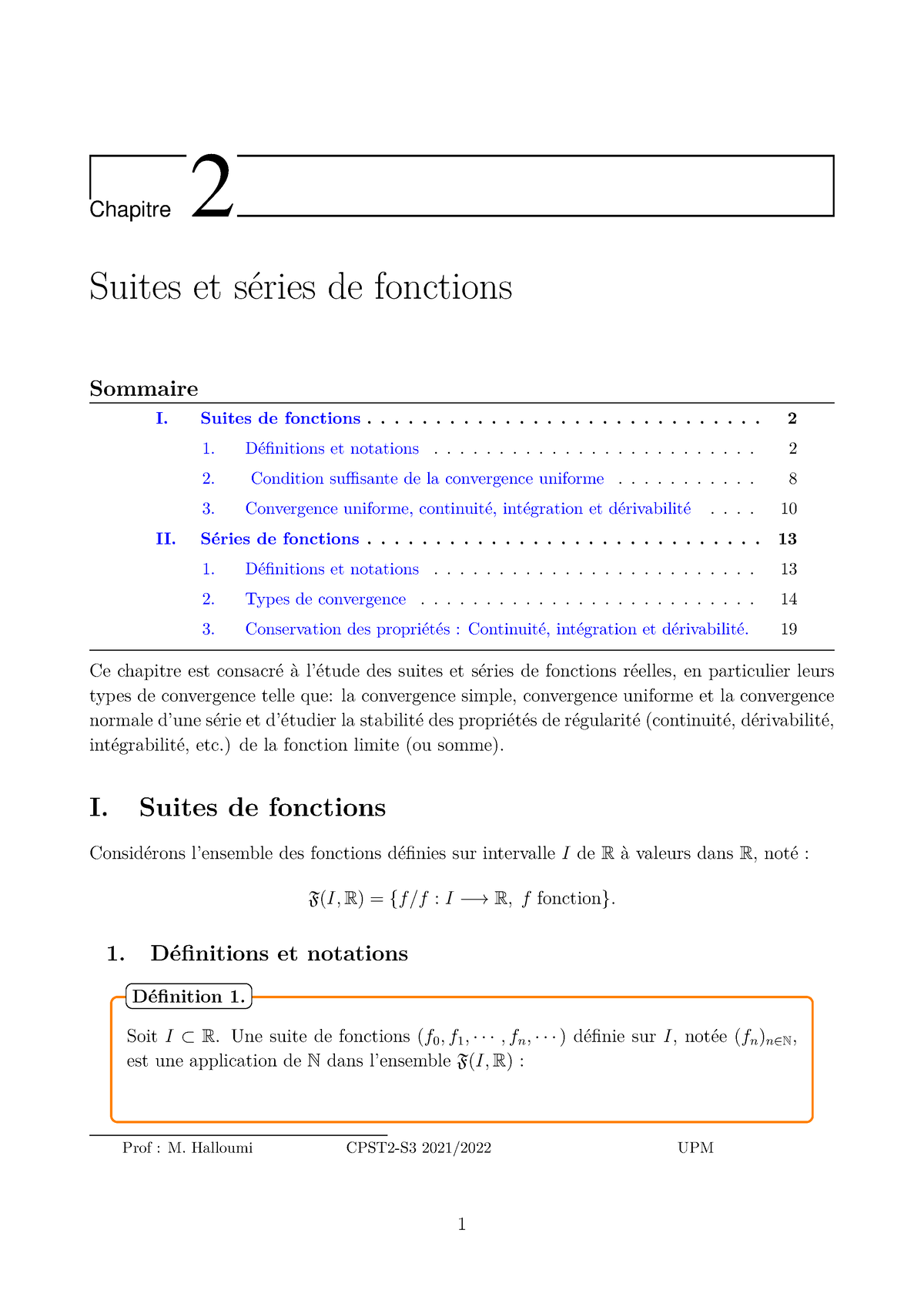 Suites Et Séries De Fonctions 21-22 - Chapitre 2 Suites Et Séries De ...