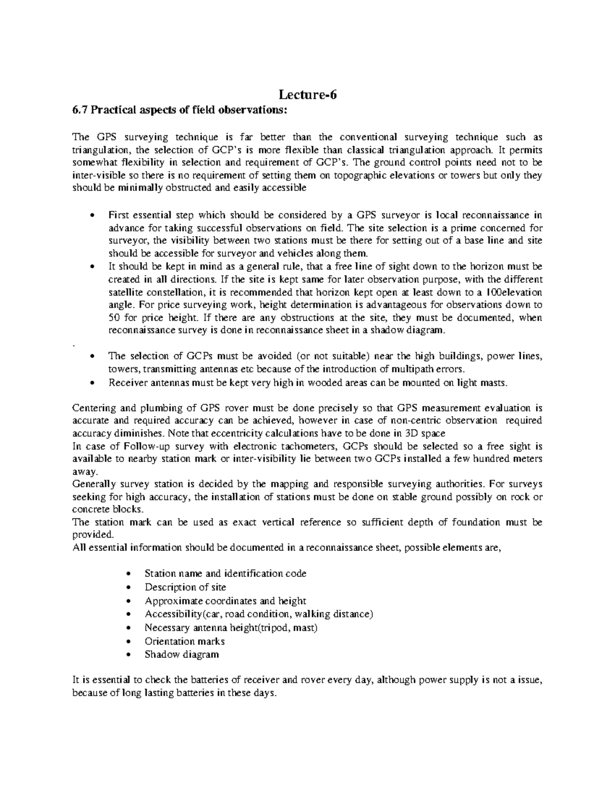 22 GPS Survey Procedure 3 Lecture 6 Practical aspects of field