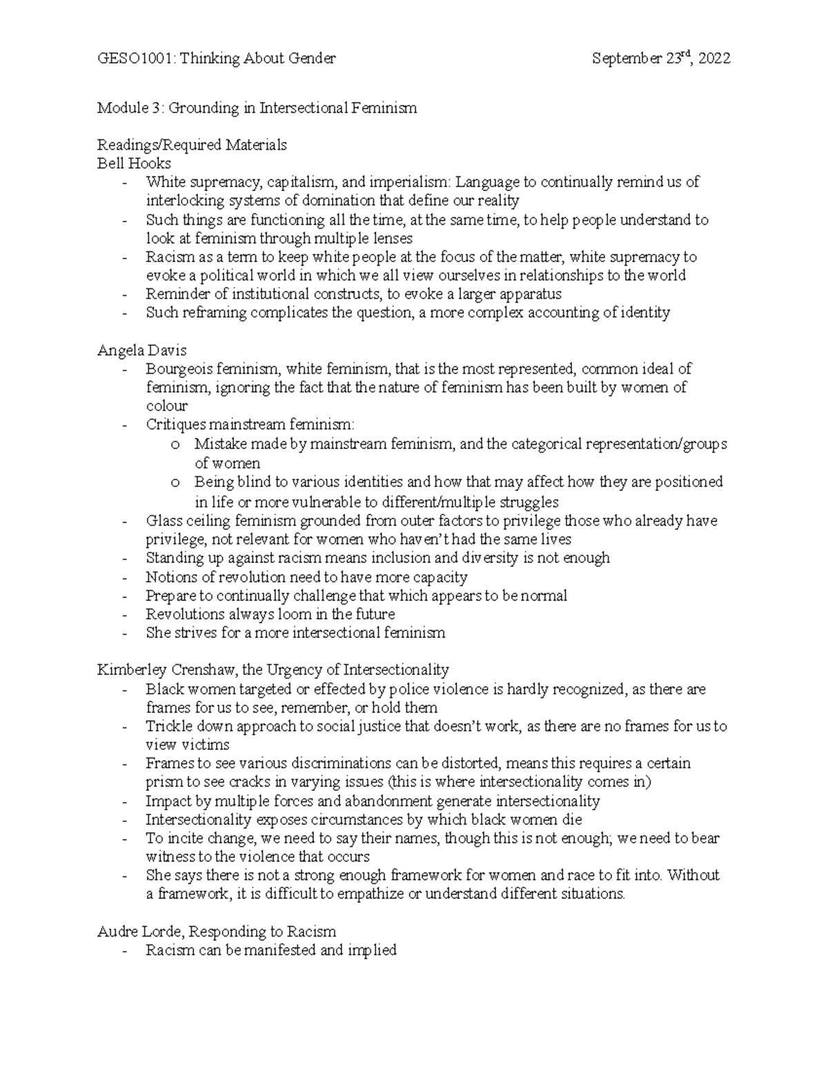 GESO 1001 Module 3 - GESO1001: Thinking About Gender September 23rd ...