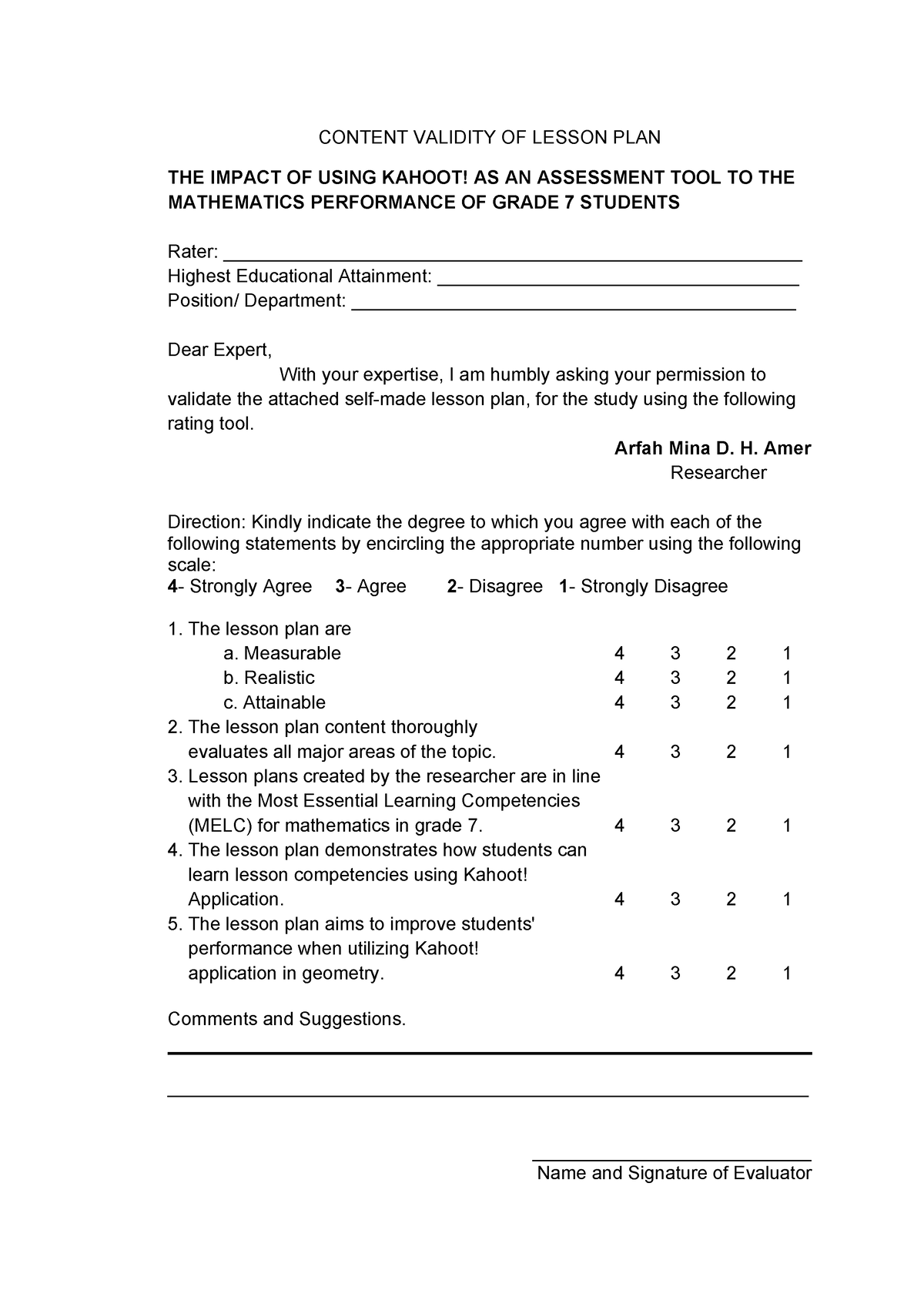 Lesson Plan Validation - CONTENT VALIDITY OF LESSON PLAN THE IMPACT OF ...