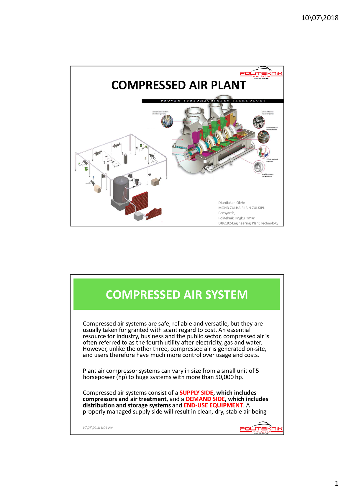 4.0 Compressed AIR Plant - COMPRESSED AIR PLANT Disediakan Oleh:- MOHD ...