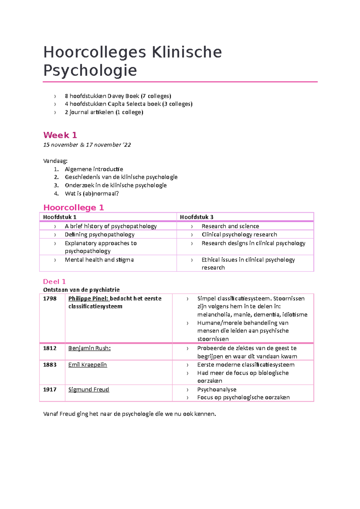 Hc Kp Aantekeningen Hc Klinische Hoorcolleges Klinische Psychologie