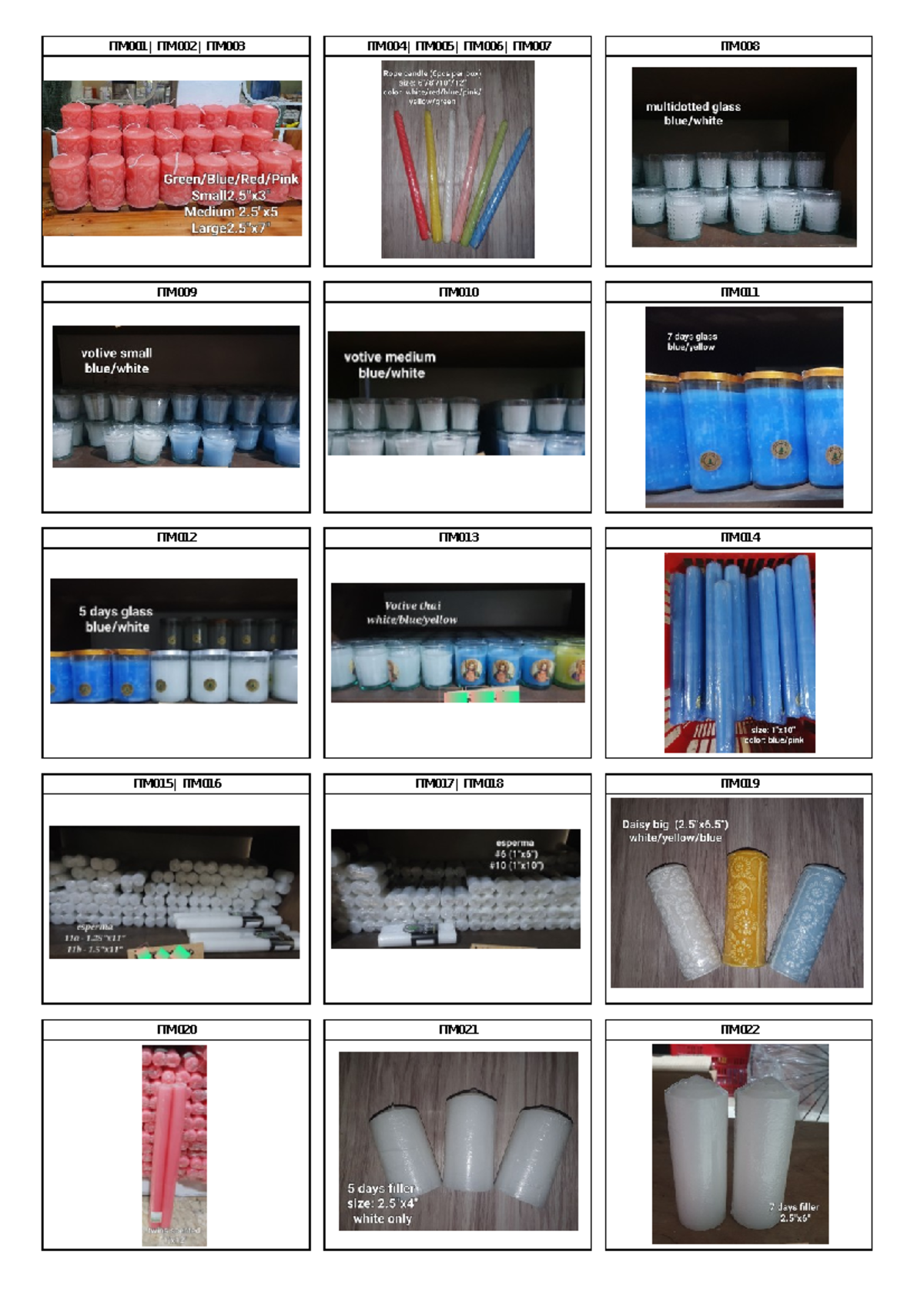 Candle Pix - Code Name/Size/Description Per PQuaniece /tity Color ...
