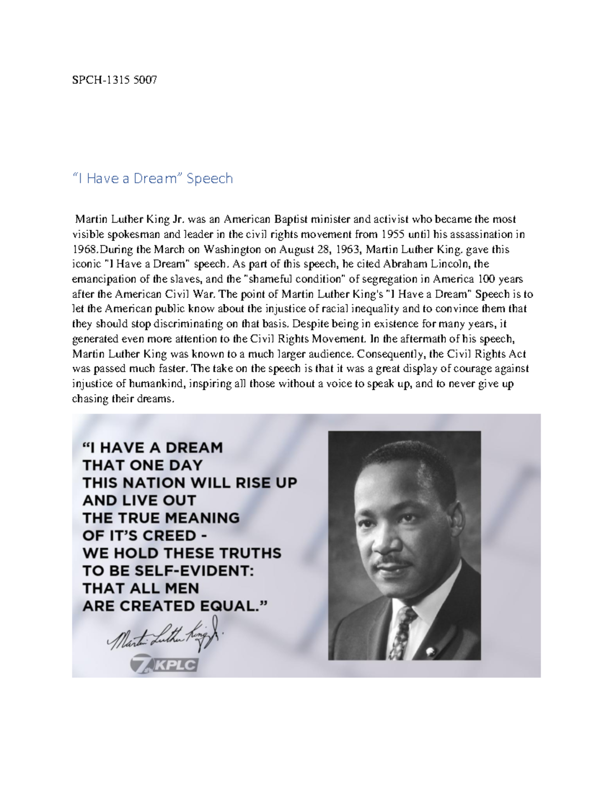 I Have A Dream Summary - Practice material I have taken from Dr. Martin ...