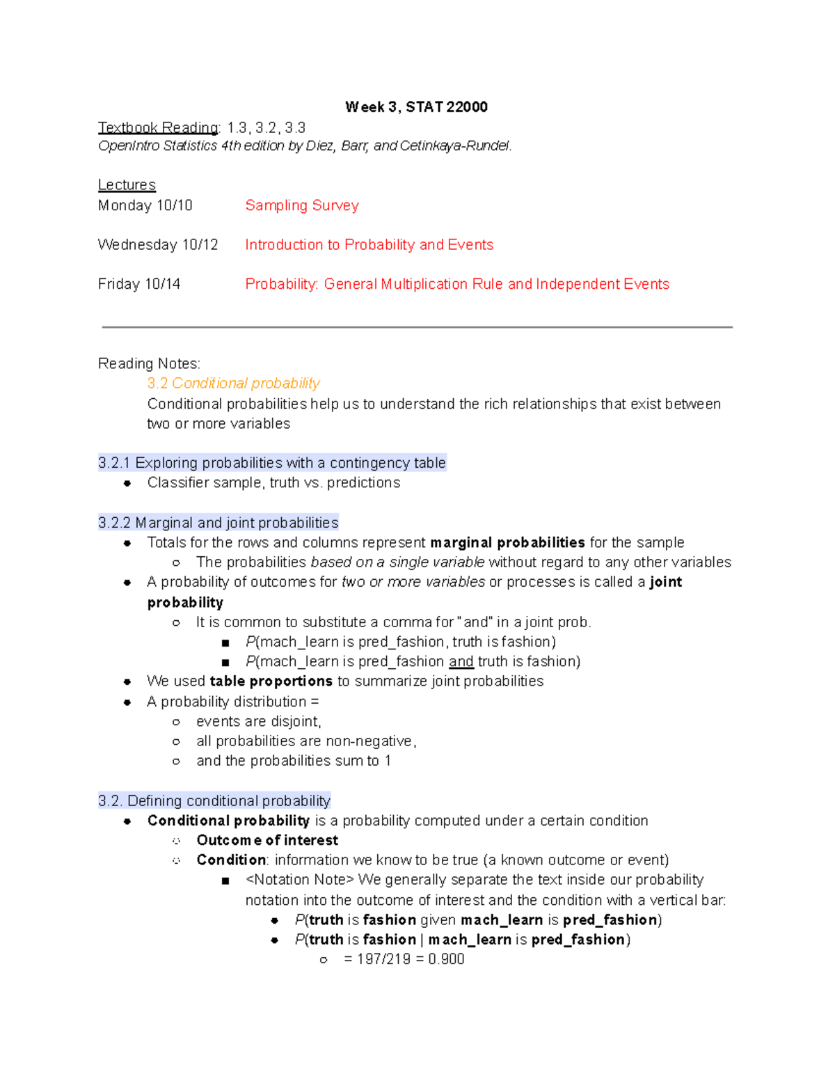 STAT Textbook Notes WEEK 3 - Week 3, STAT 22000 Textbook Reading : 1, 3 ...