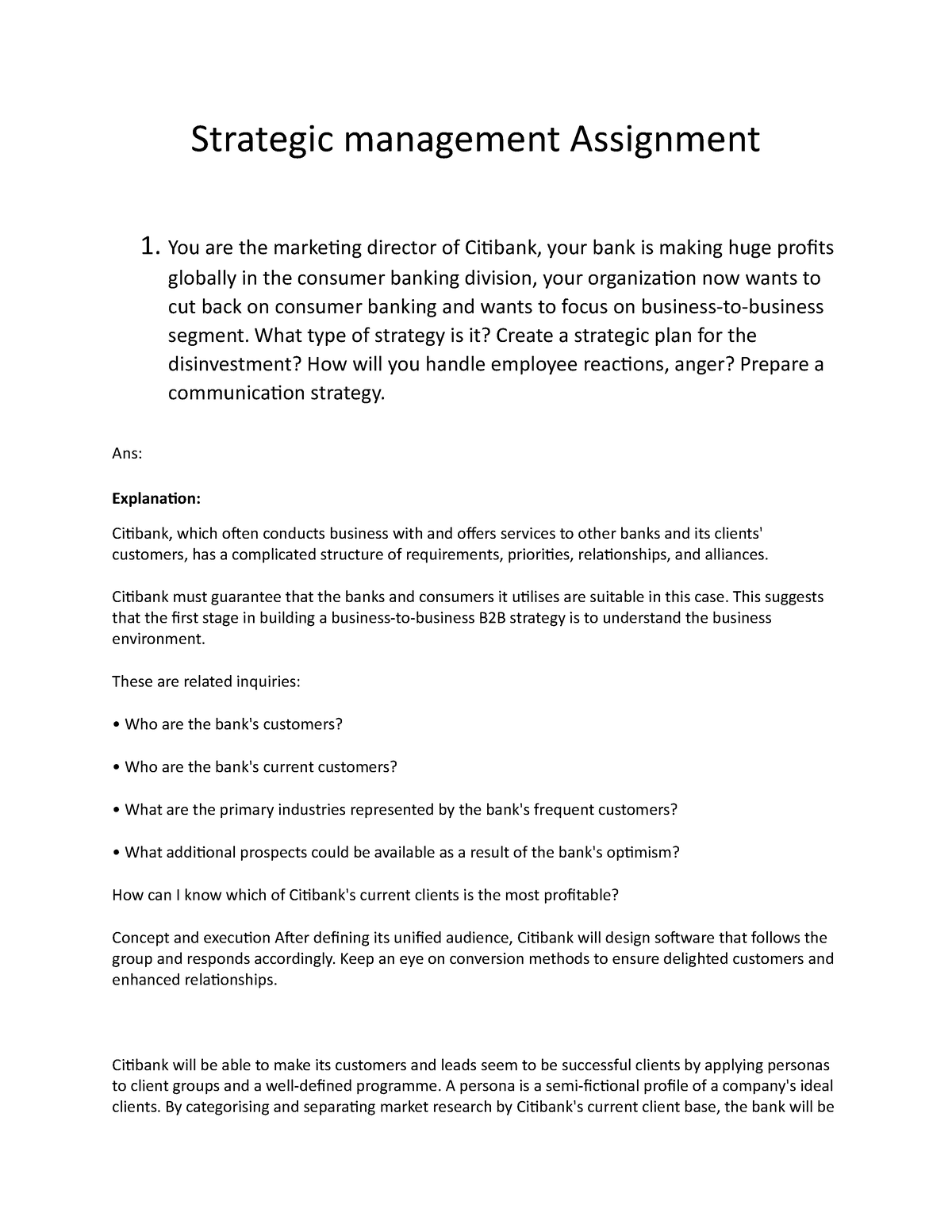 strategic management assignment example