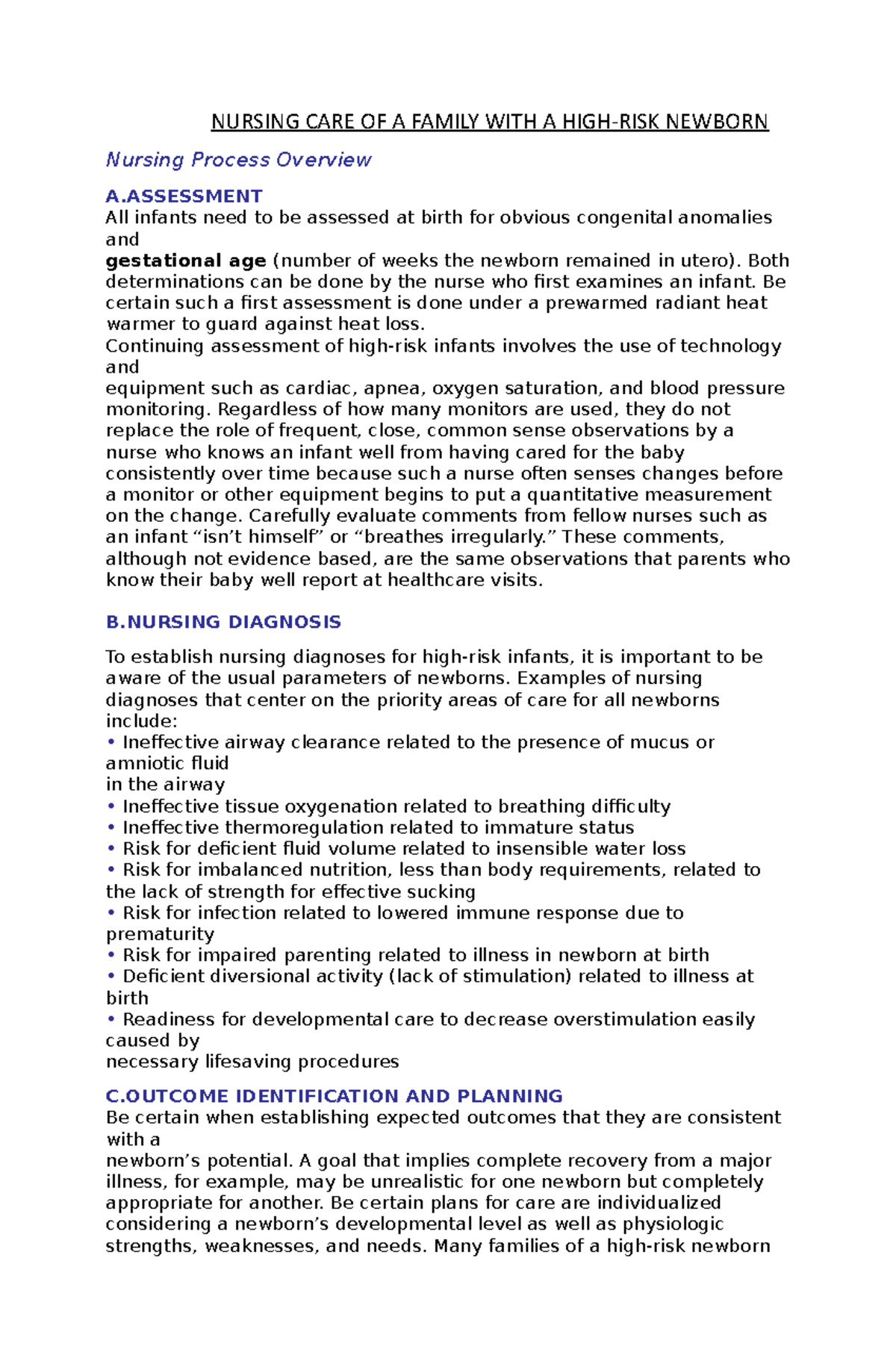 Nursing CARE OF A Family WITH A HIGH RISK Newborn - NURSING CARE OF A ...