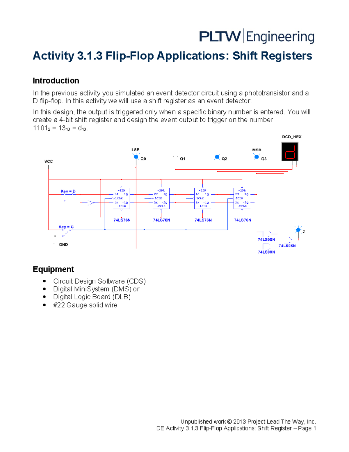 3.1.3.A Flip Flop Applications Shift Registers - Activity 3.1 Flip-Flop ...