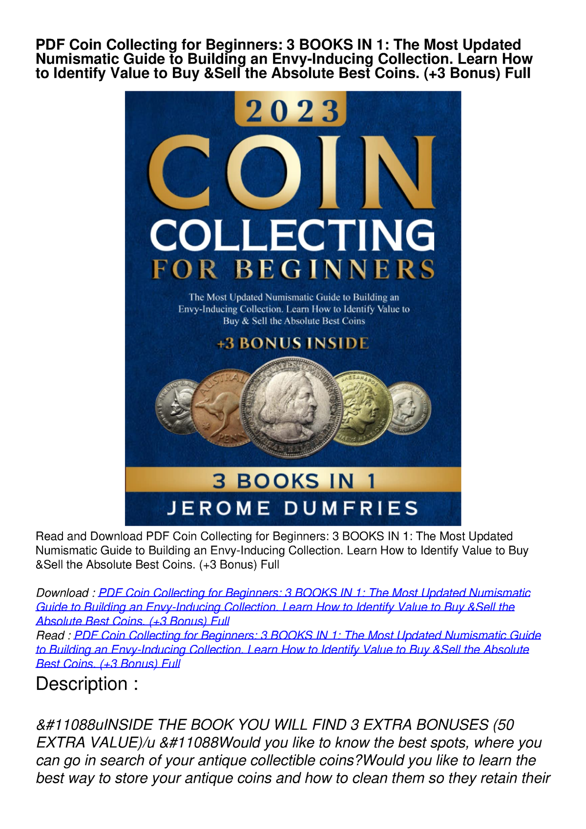 PDF Coin Collecting for Beginners: 3 BOOKS IN 1: The Most Updated