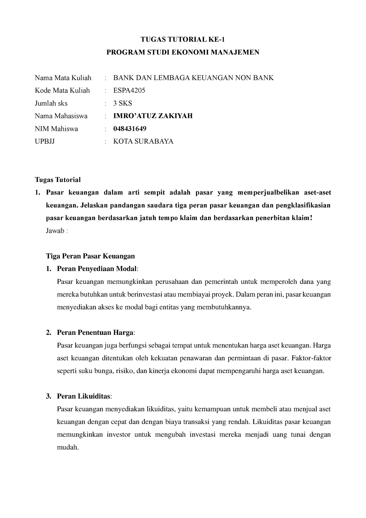 Tugas-1 BANK DAN Lembaga Keuangan NON BANK - TUGAS TUTORIAL KE- 1 ...