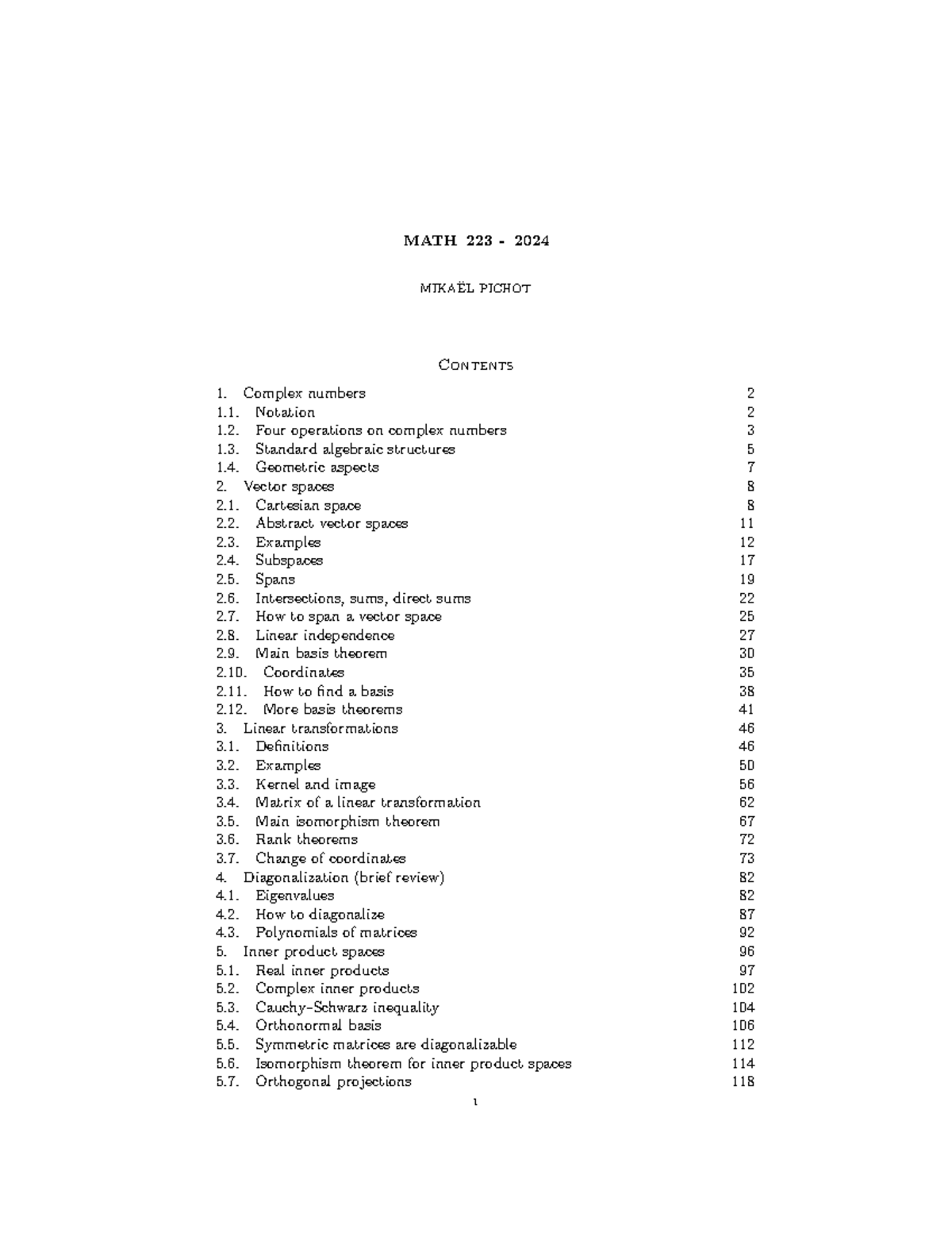 Math223 notes - MIKAËL PICHOT MATH 223 - Complex numbers Contents ...