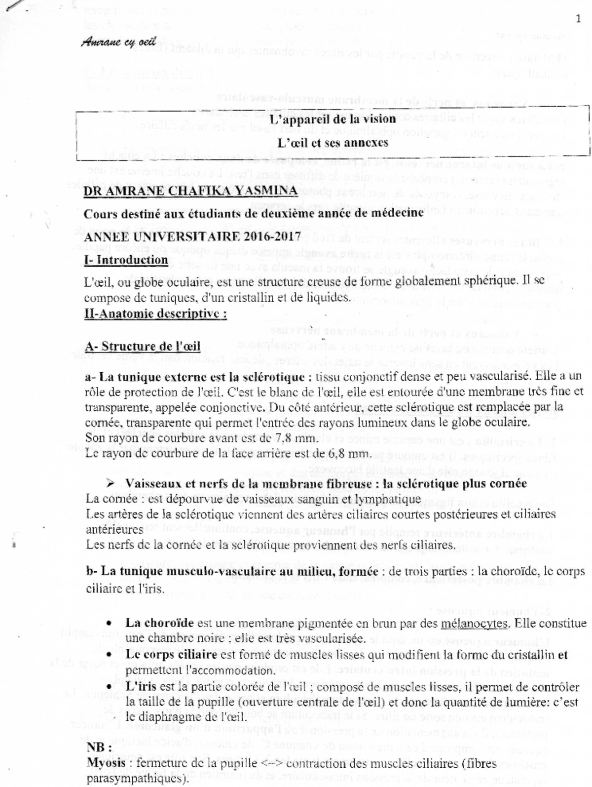 Anato 2an amrane-appareil vision - médecine - Studocu