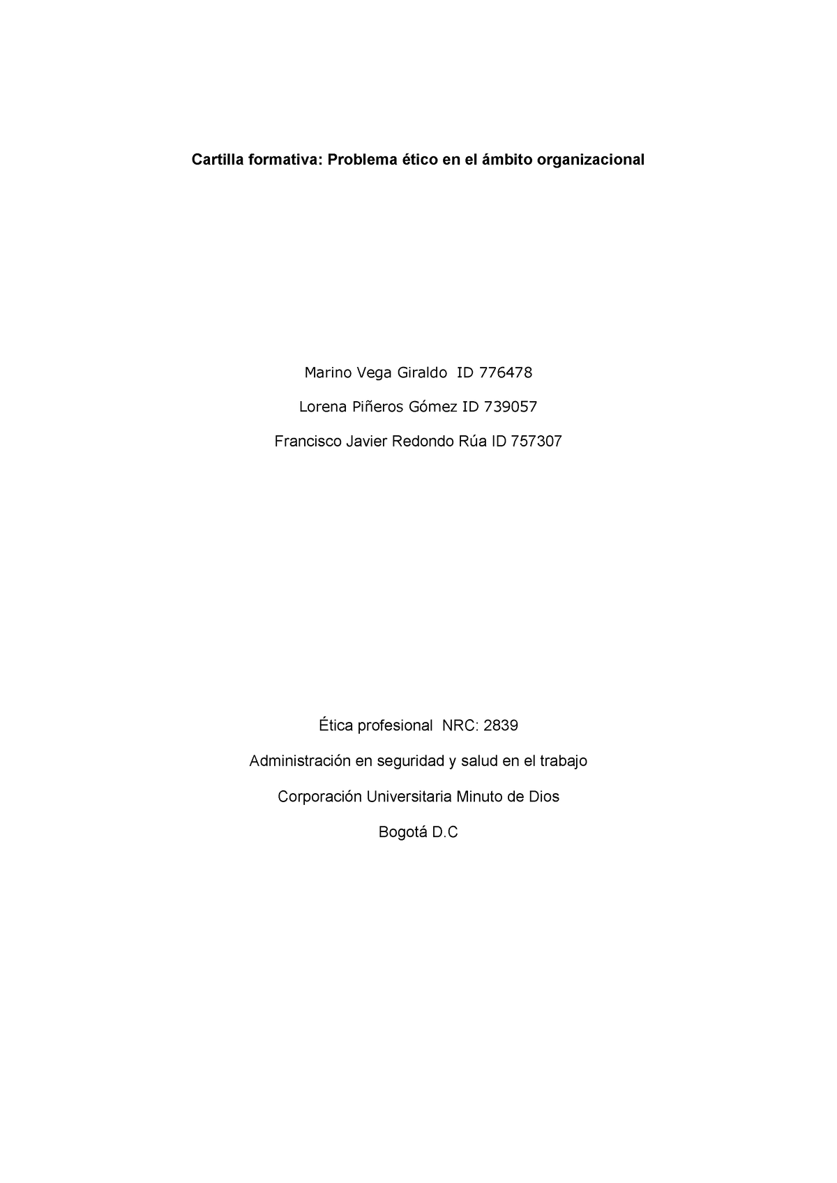 Actividad 8 Etica Profesional Uniminuto Cartilla Formativa Problema ético En El ámbito 9051