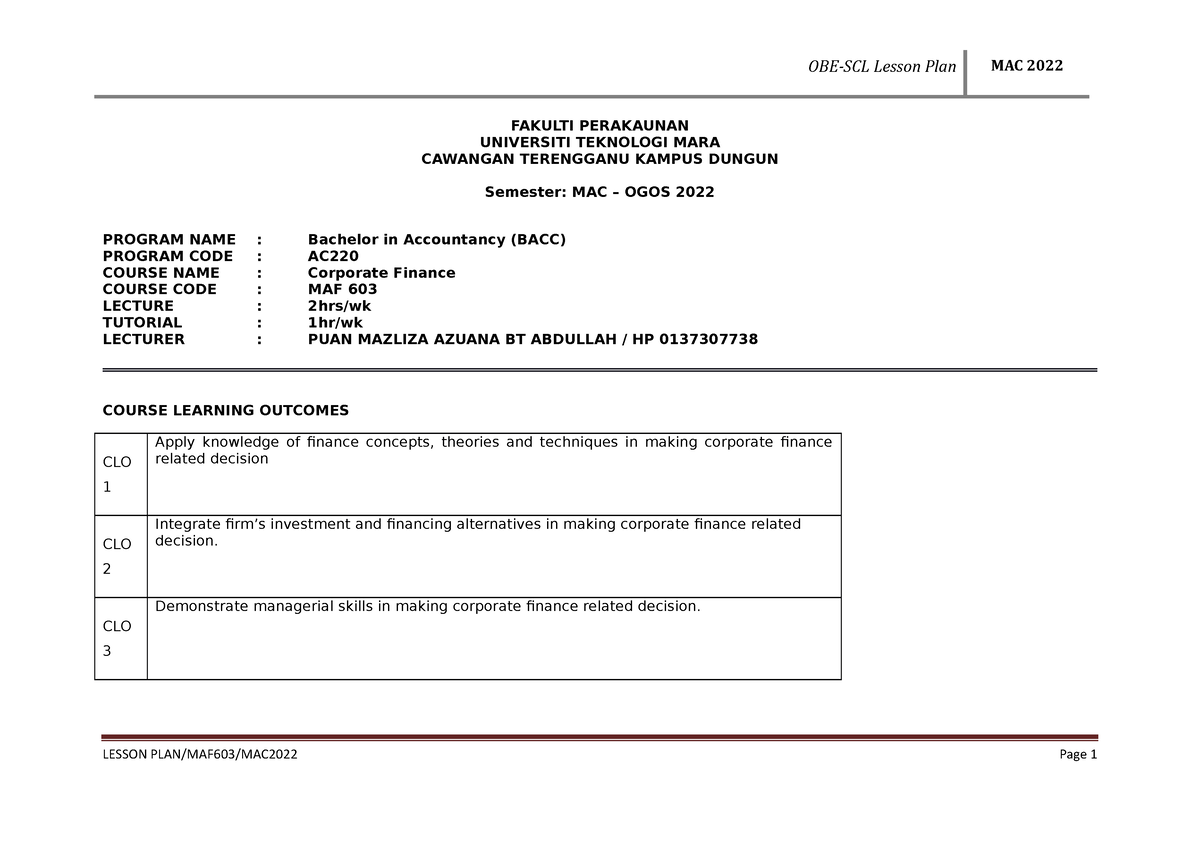 Lesson PLAN New Syllabus - FAKULTI PERAKAUNAN UNIVERSITI TEKNOLOGI MARA ...