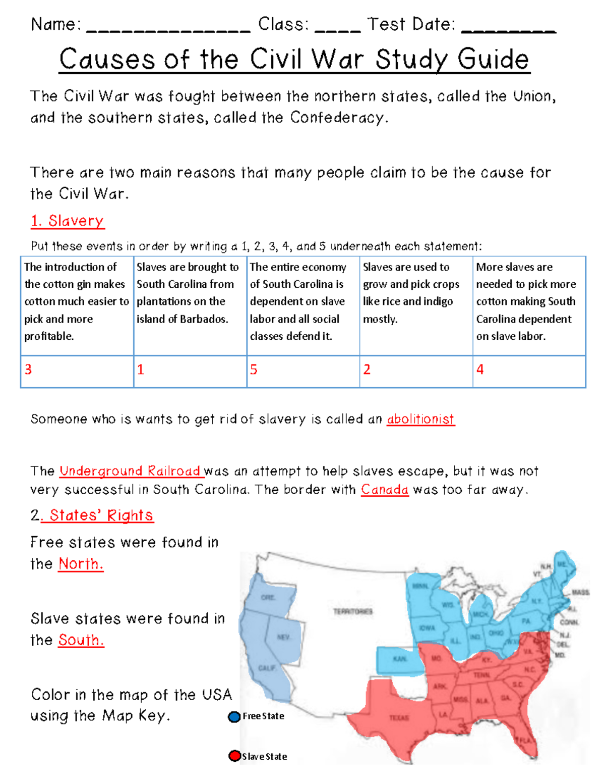 Causes of the Civil War Study Guide Answer French Revolution Practice ...