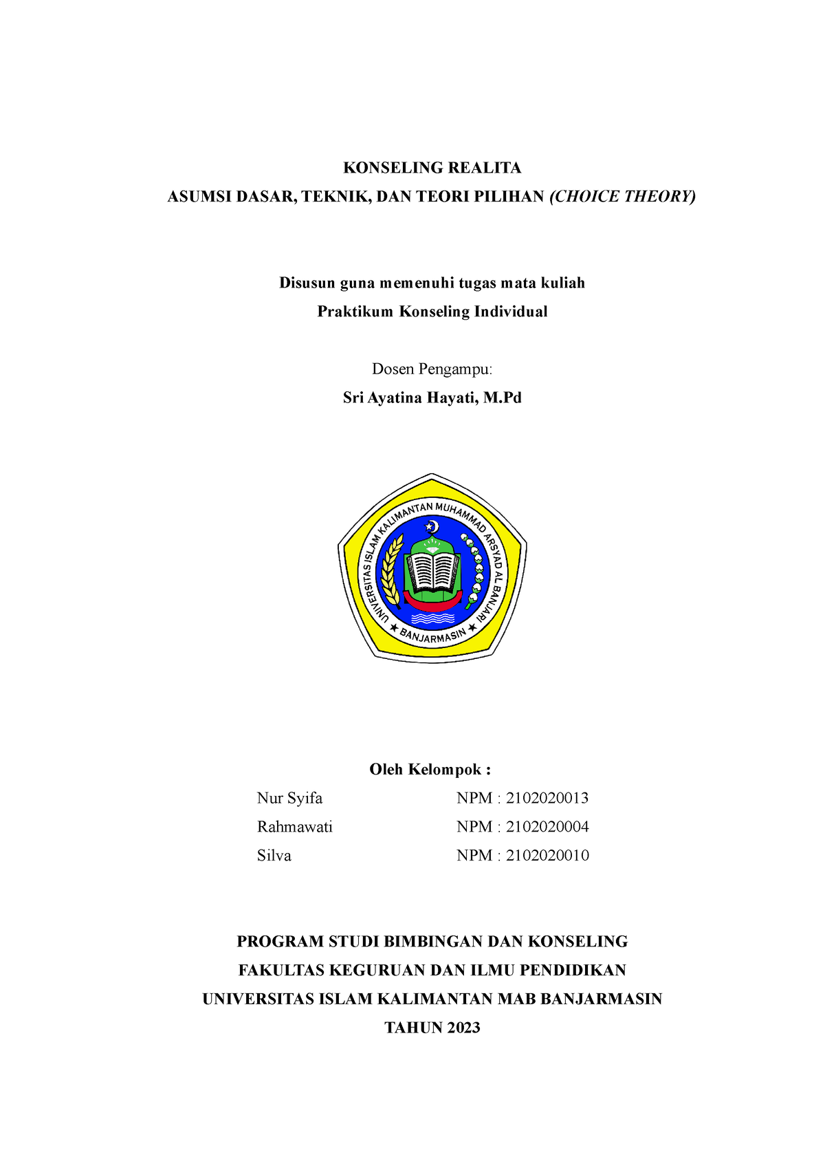 Makalah Konseling Realita - KONSELING REALITA ASUMSI DASAR, TEKNIK, DAN ...