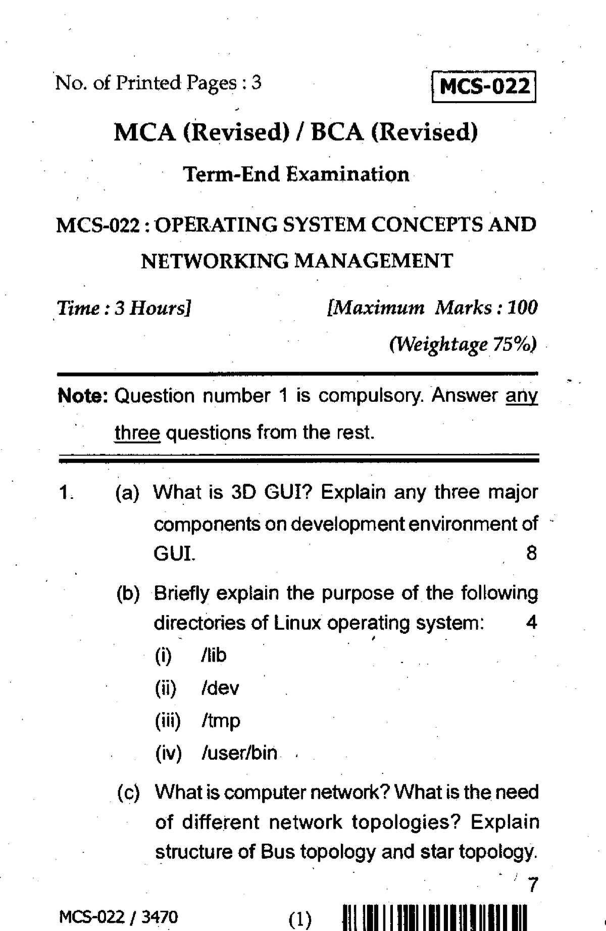 MCS-022 (2) - Copy - Notes - No. Of Printed Pages : 3 MCS- 022 MCA ...