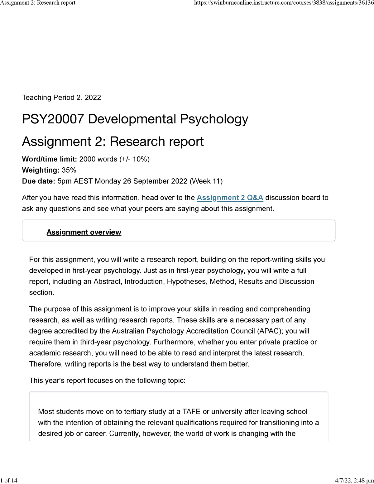 developmental psychology assignment pdf