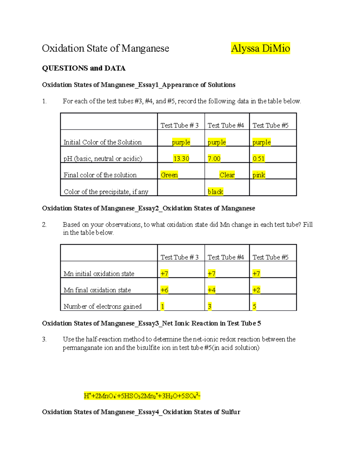 Oxidation State Of Manganese Adimaio Oxidation State Of Manganese Alyssa Dimio Questions And 3910