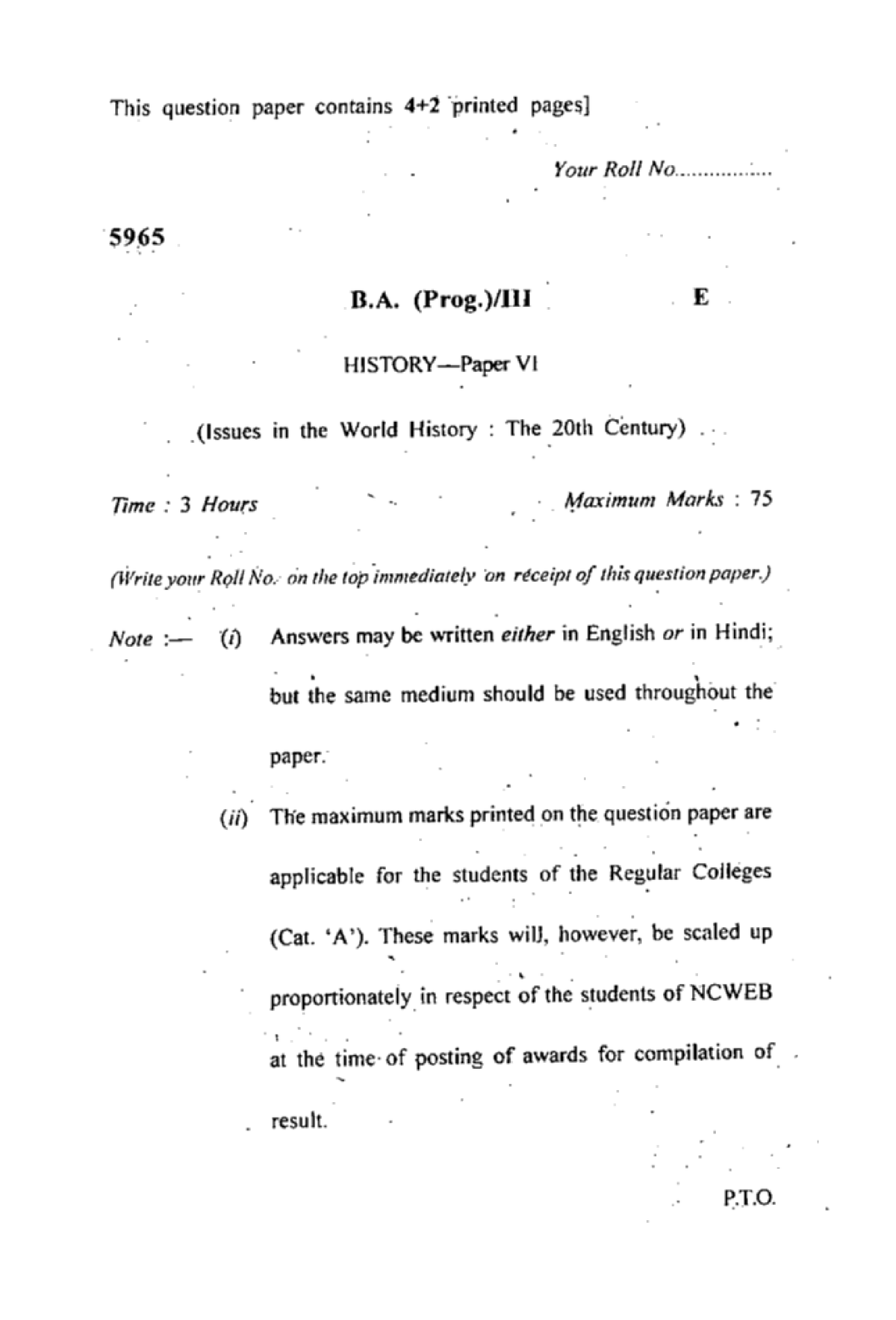 B.a Prog Iii History Paper Vi (issues In The World History The 20th ...