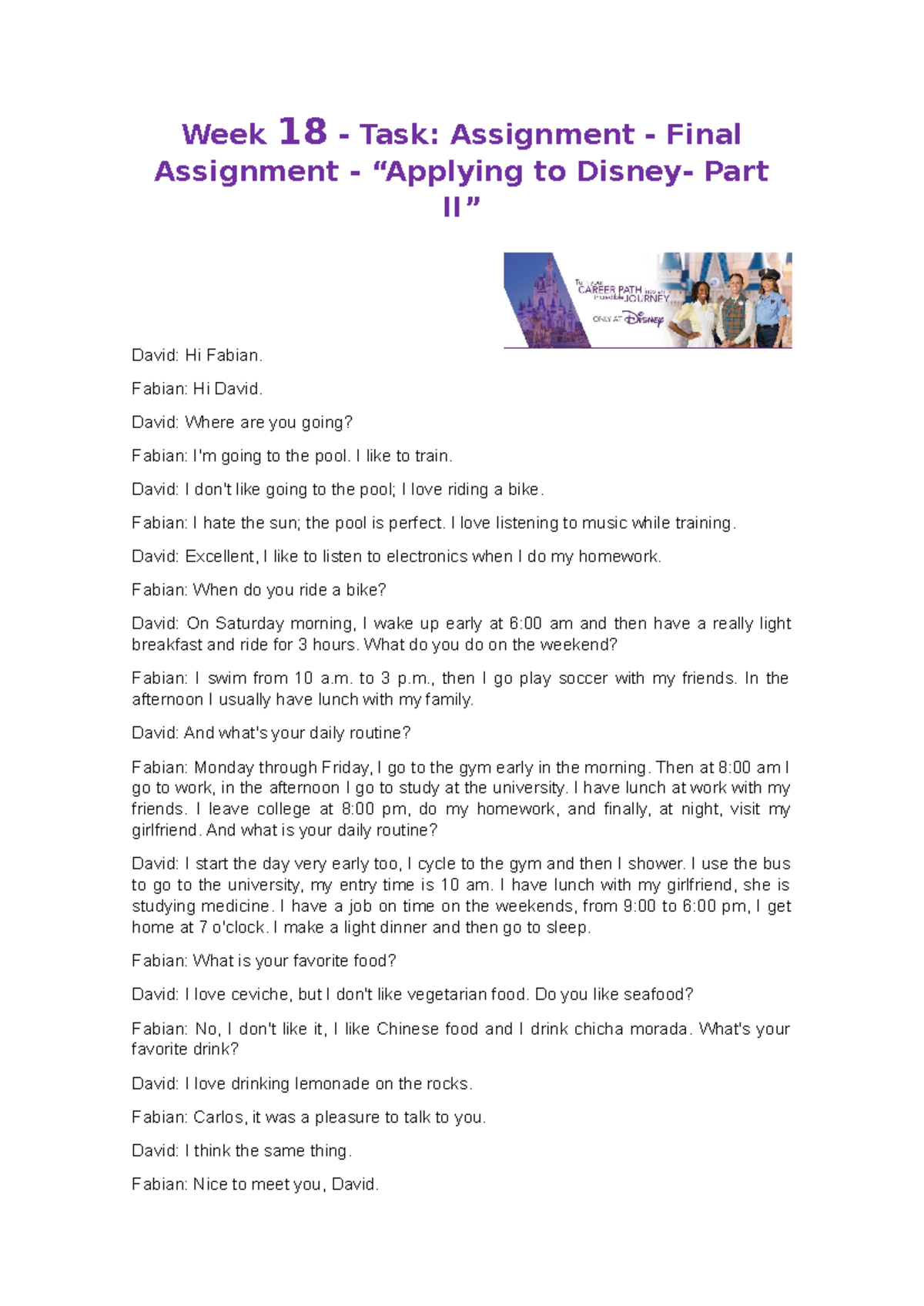 “Applying to Disney - Part I” (PROY) - Week 18 - Task: Assignment ...