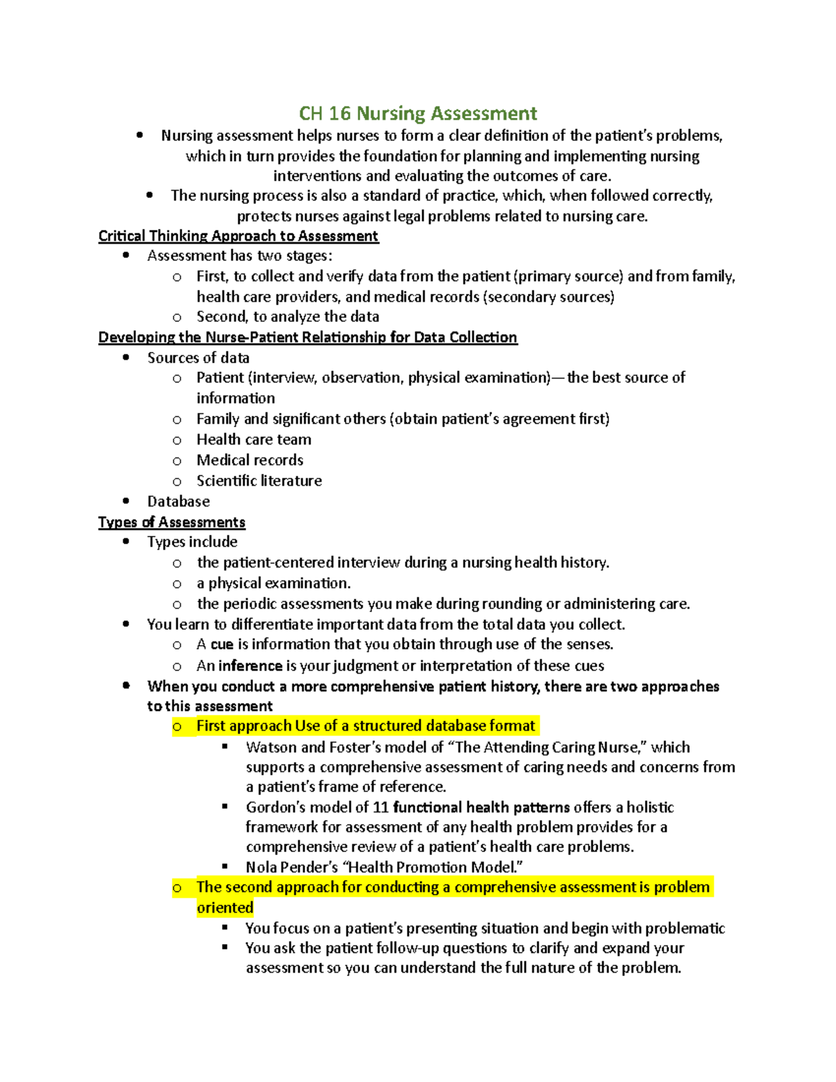 CH 16 Nursing Assessment - CH 16 Nursing Assessment Nursing Assessment ...