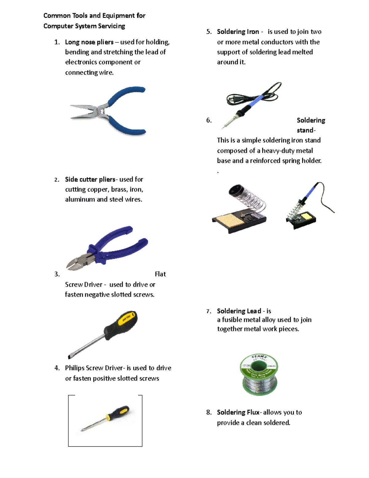 computer hardware tools list