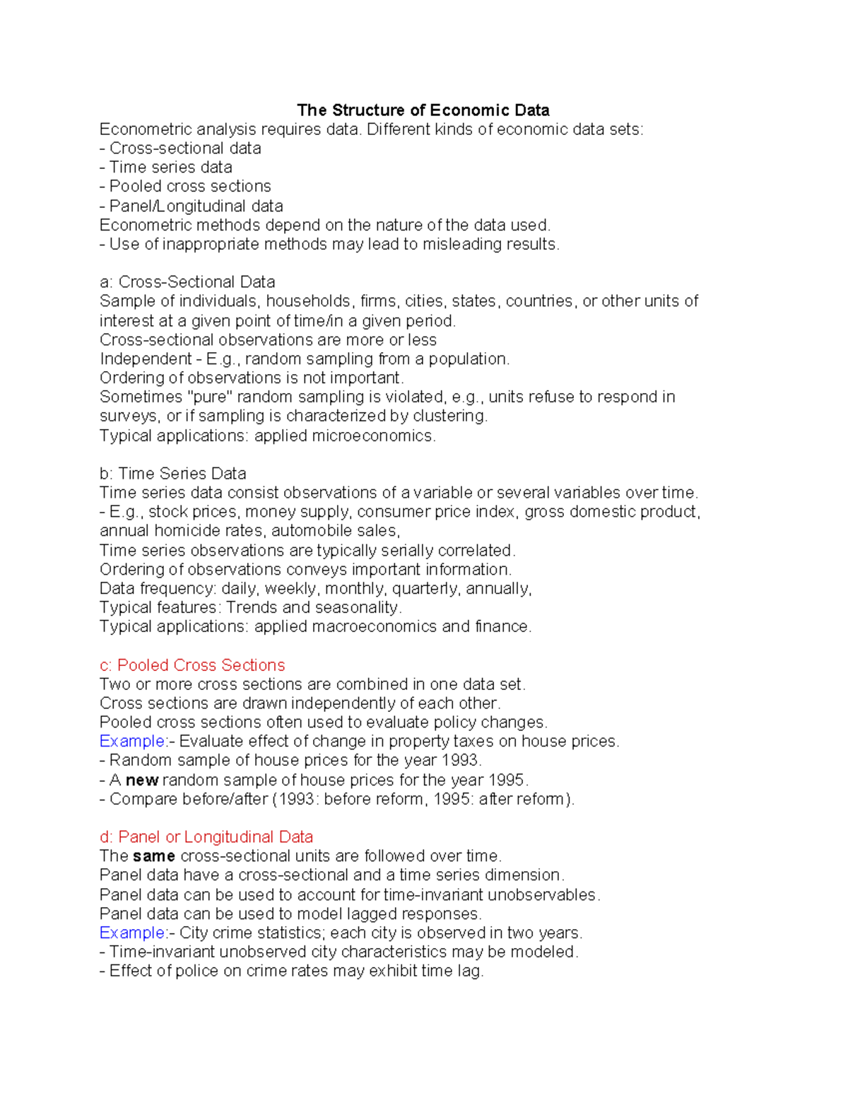 ECO 325 nature of data etc - The Structure of Economic Data Econometric ...