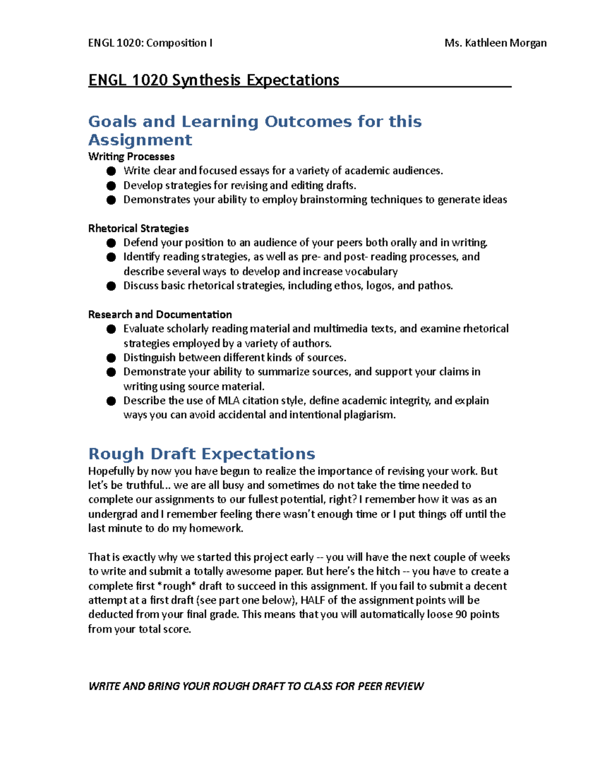 Booklet Synthesis Project Overview - ENGL 1020: Composition I Ms ...