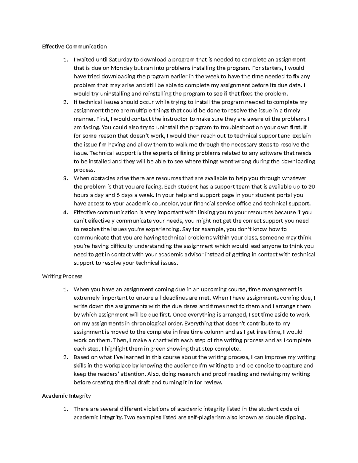 Week 3 summative assessment - Effective Communication 1. I waited until ...