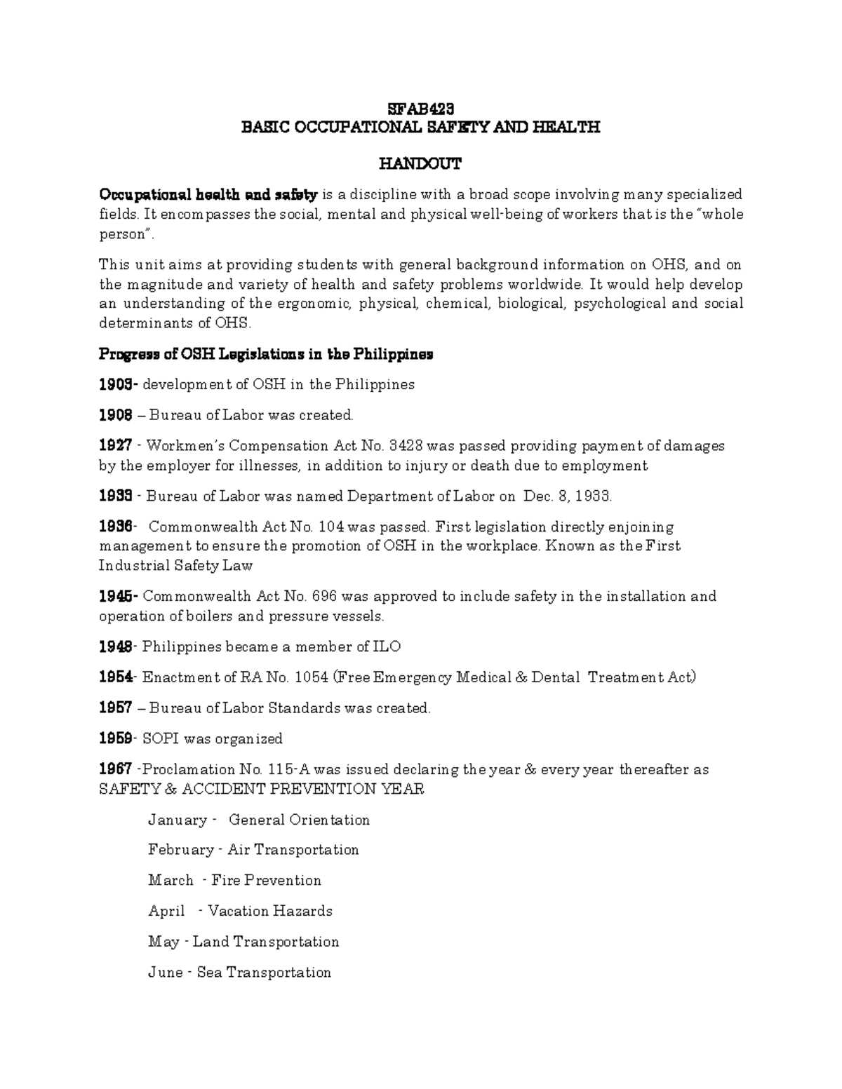 Handout- Prelim-2 - Summary Basic Occupational Safety and Health ...